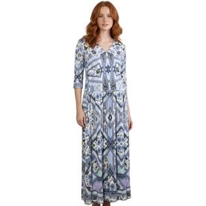 J Jill Women's 2X Maxi Dress Blue Geometric Print V Neck 3/4 Sleeve KDR123484‎